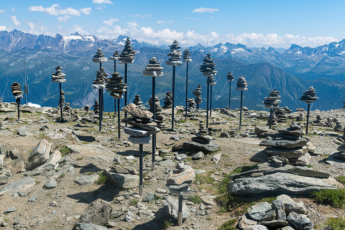 Stone collections, Great Altesch Glacier, UNESCO World Heritage Site, Bernese Alps, Switzerland, Europe