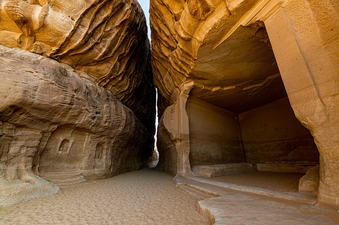 Felsengrab, Madain Saleh (Hegra) (Al Hijr), UNESCO-Weltkulturerbe, Al Ula, Königreich Saudi-Arabien, Naher Osten