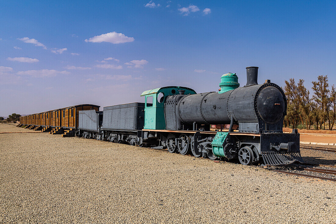 Alter Dampfzug, Bahnhof Hejaz in Al Ula, Königreich Saudi-Arabien, Naher Osten