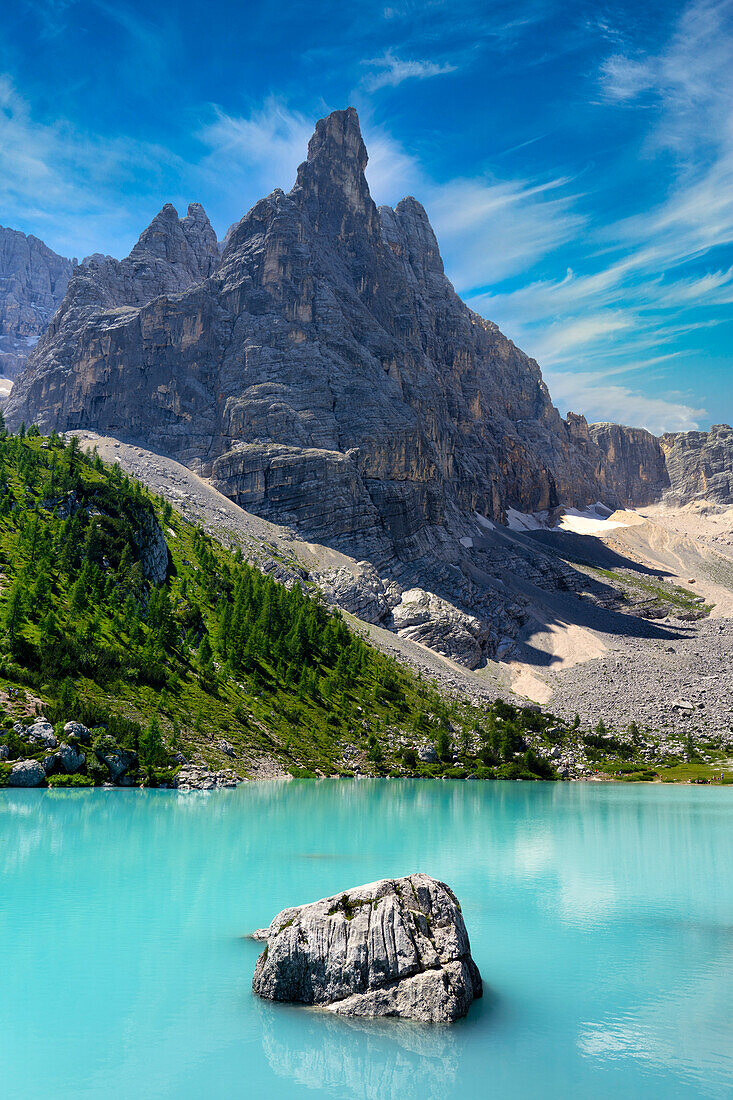 Lake Sorapis und Mount Sorapis, Venetien, Dolomiten, Italien, Europa