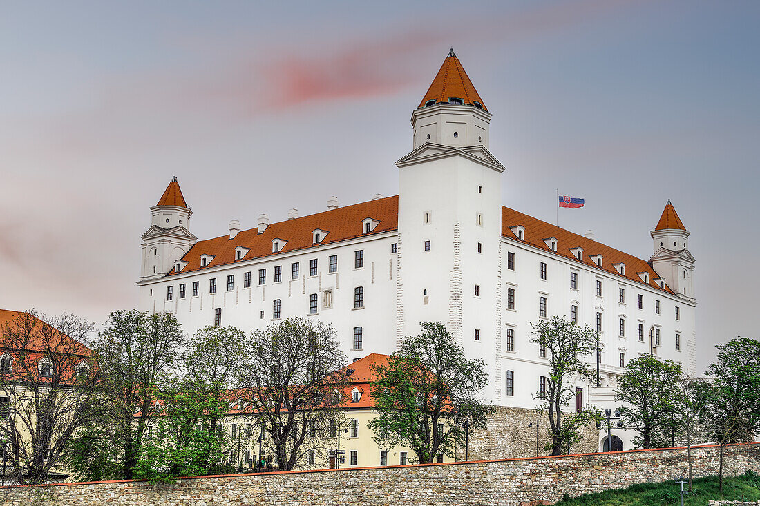 Baroque Bratislava Castle (Bratislavsky hrad) with flag flying, Bratislava, Slovakia, Europe