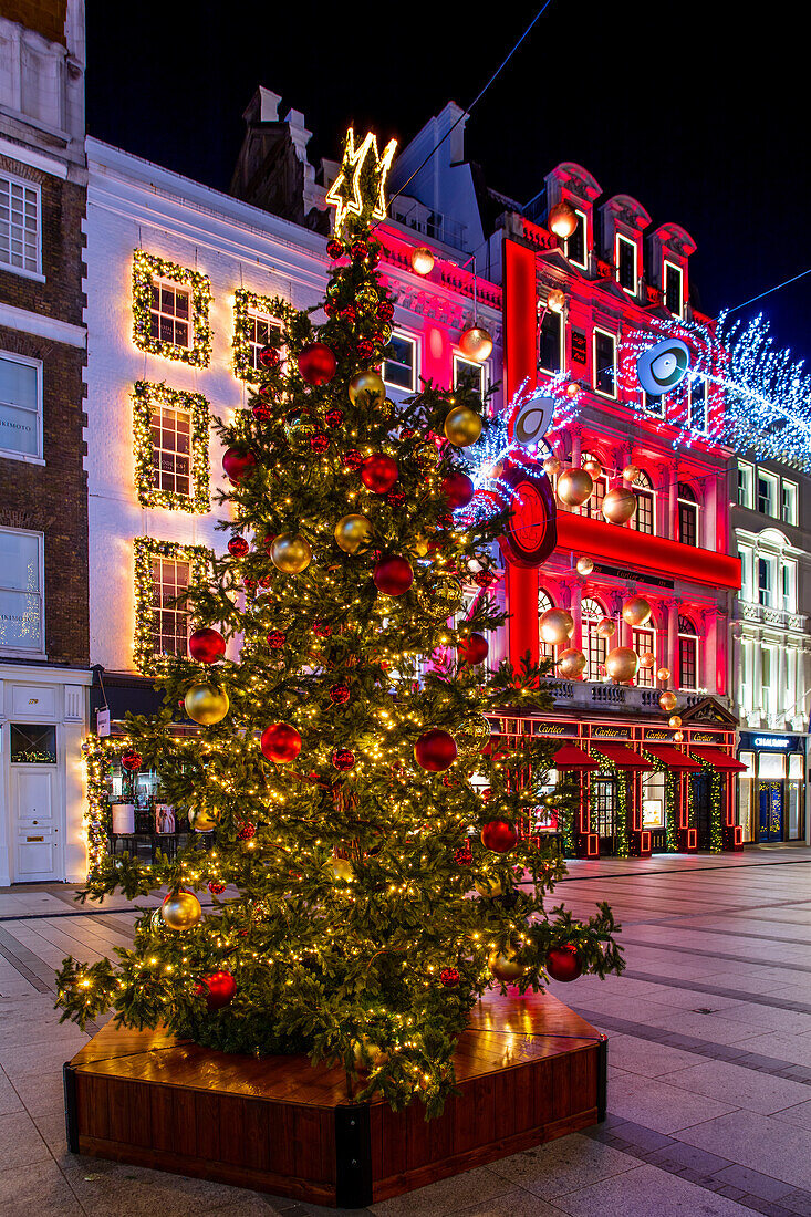 Weihnachtsschmuck auf der New Bond Street, London, England, Vereinigtes Königreich, Europa