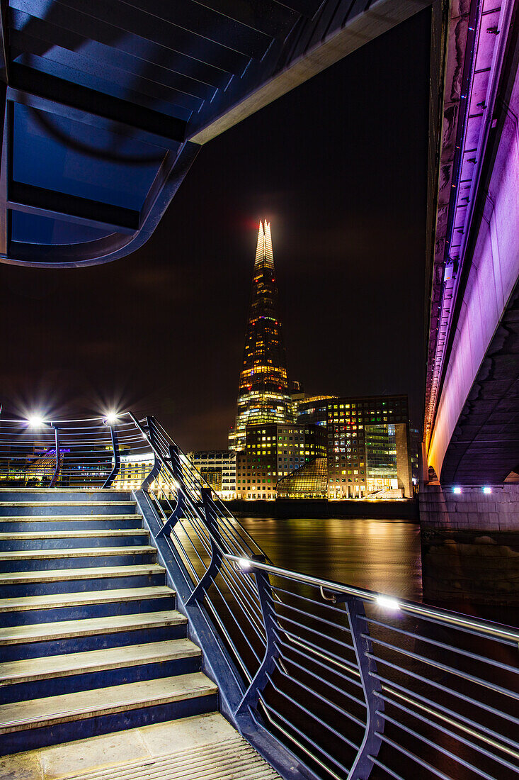 The Shard and London Bridge at night, London, England, United Kingdom, Europe