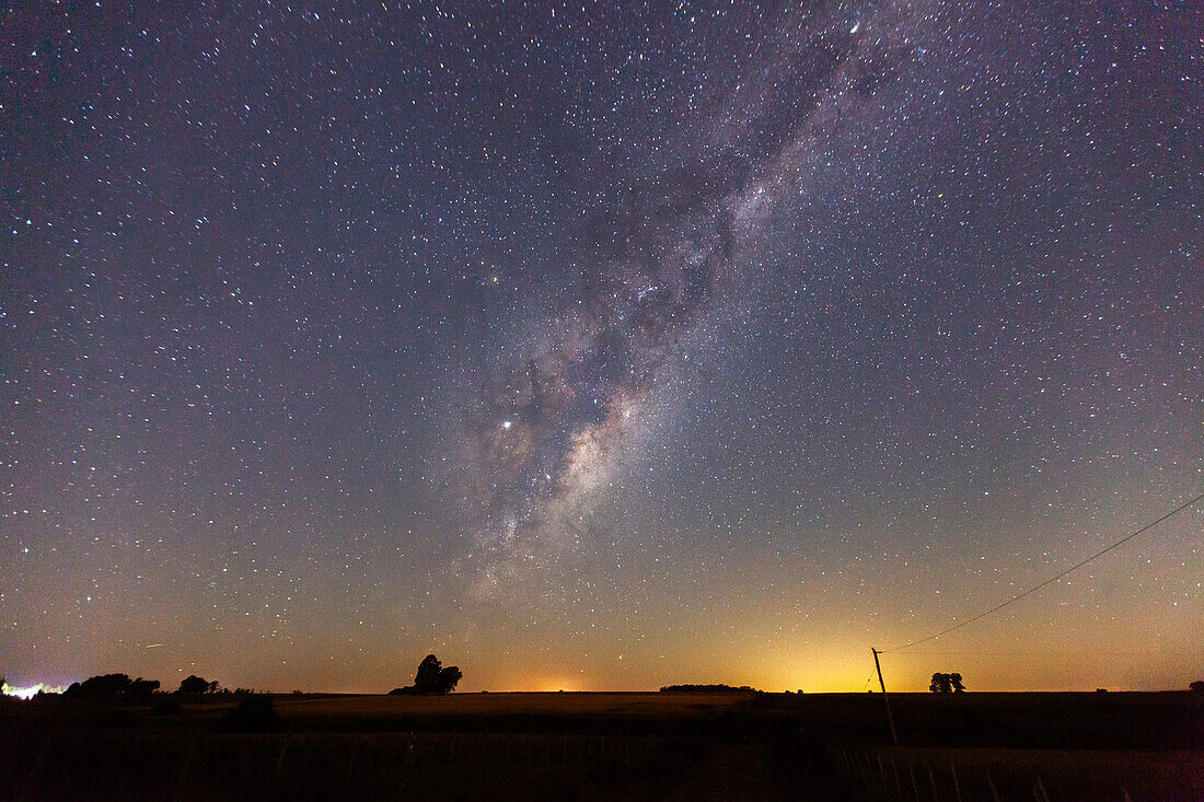 Scenic view of milky way over rural landscape