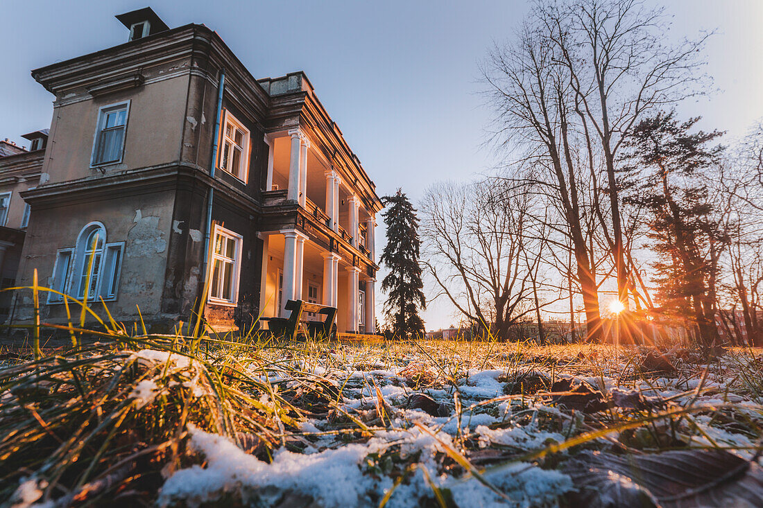 Poland, Subcarpathia, Rzeszow, Historical palace at sunset