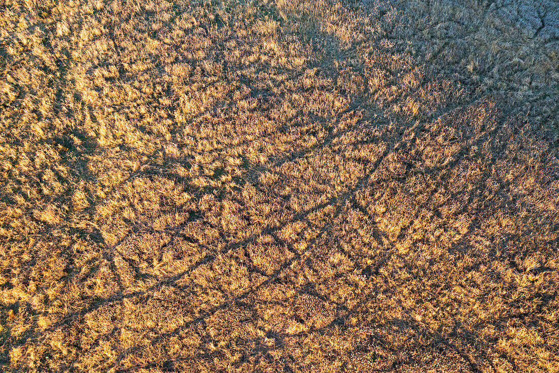 Australia, NSW, Kandos, Aerial view of tire tracks in field