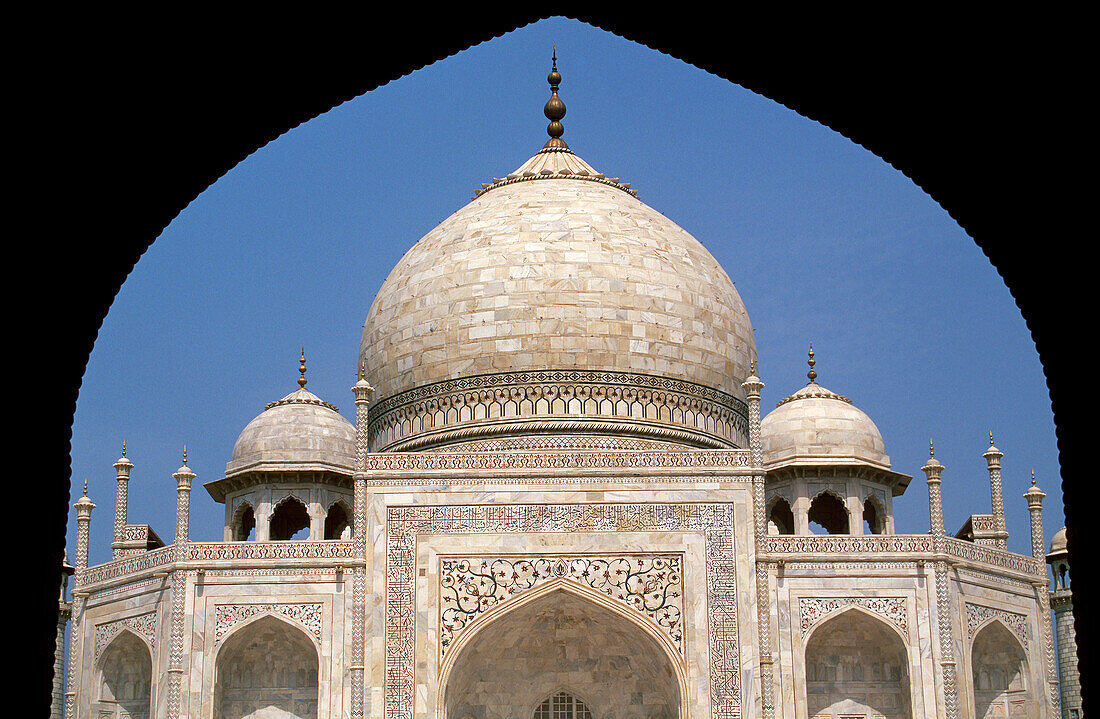 Indien, Uttar Pradesh, Agra, Architektonisches Detail des Taj Mahal