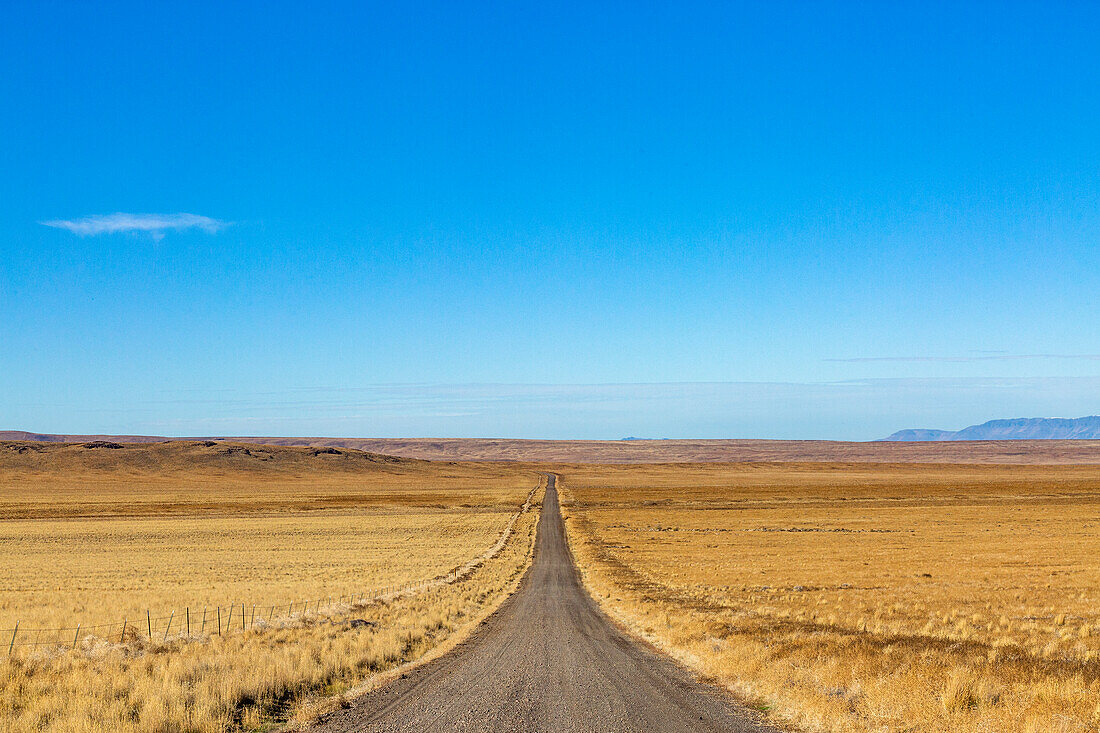 USA, Nevada, Winnemucca, leere Wüstenstraße und blauer Himmel