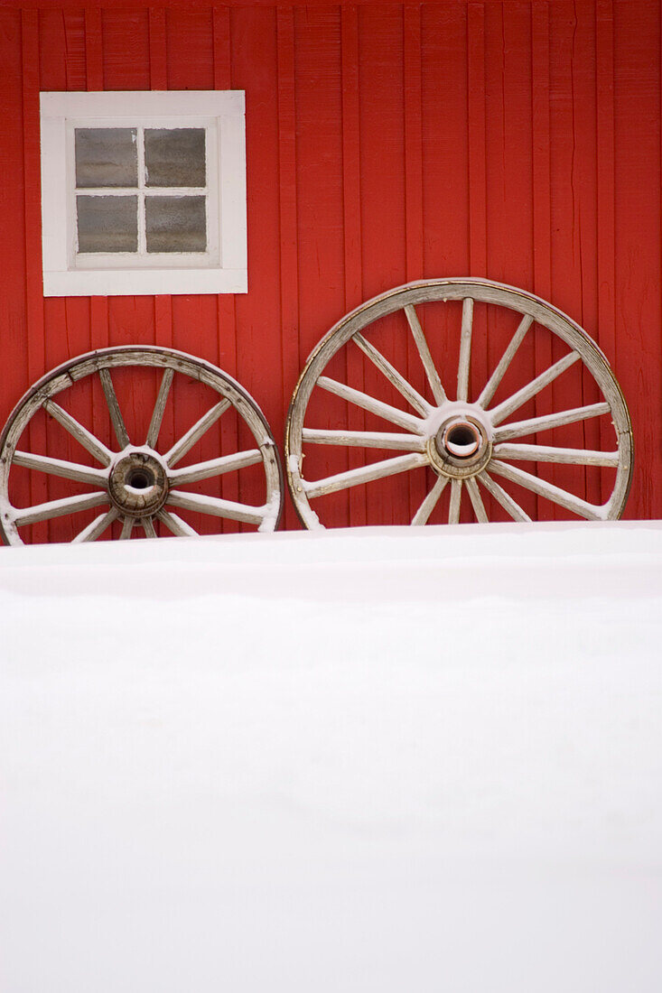 Kanada, Banff, Martin Ställe, Fenster und Rad-Detail.