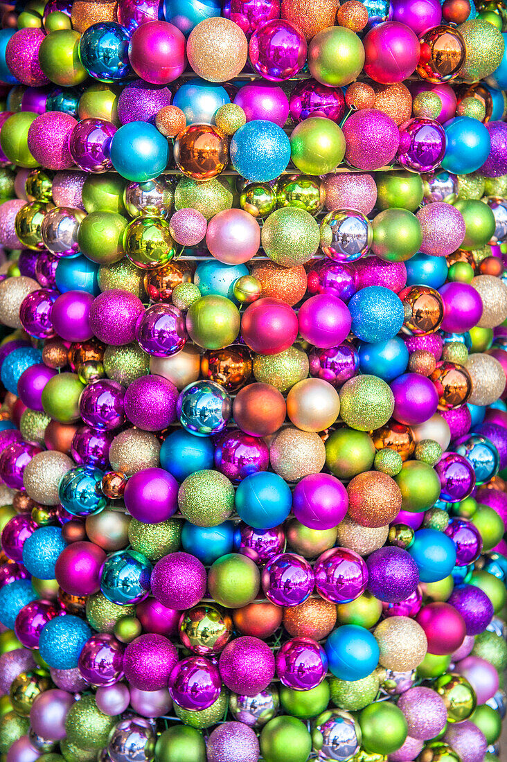 Glass ball decorations at the Christmas market in Aachen, Germany