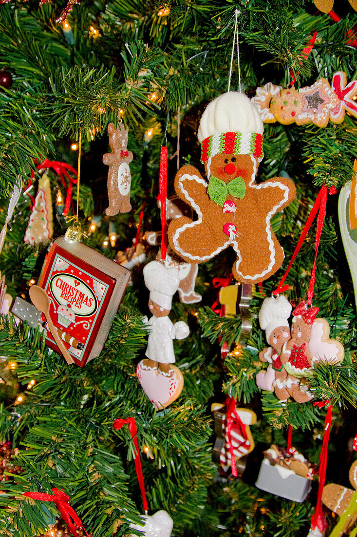 USA, North Carolina, Asheville, Christmas tree decorations at the Grove Park Inn