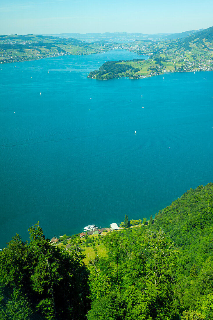 Aerial View over Lake Lucerne and Mountain in Burgenstock, Nidwalden, Switzerland.