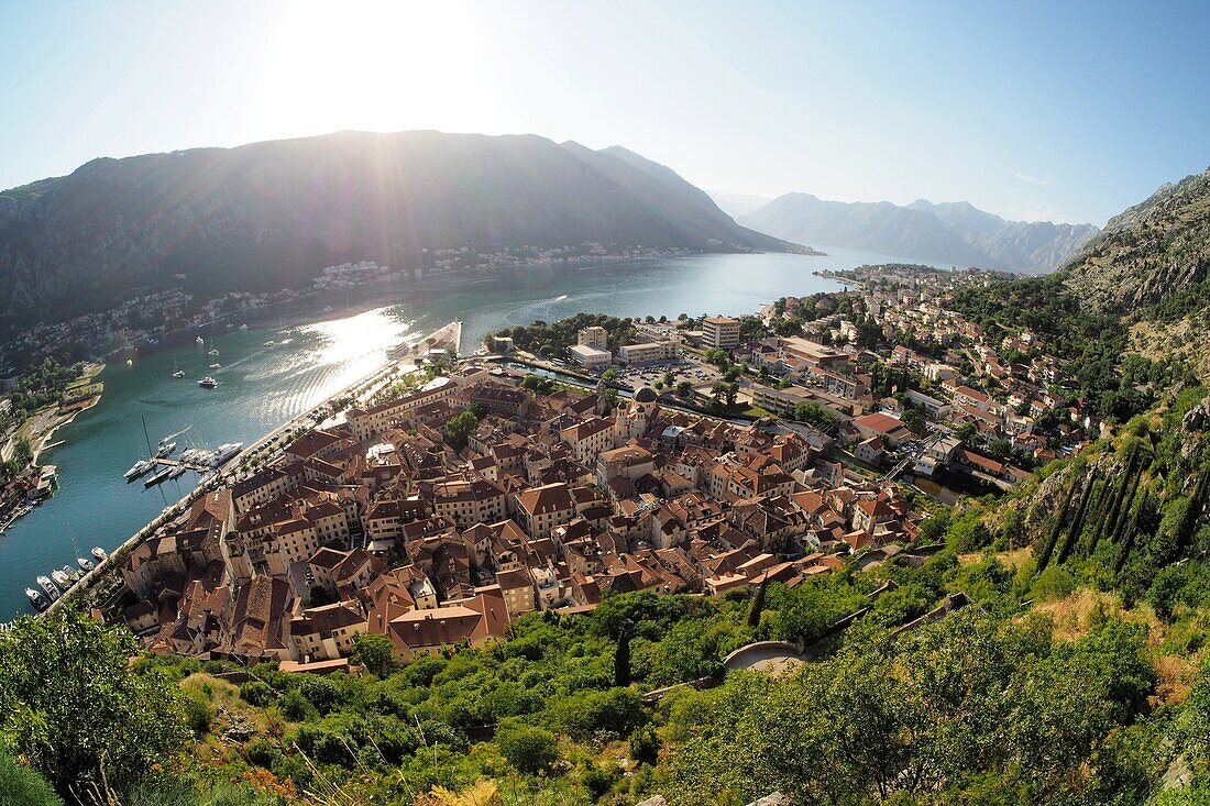 View from the Church of the Fortress, Kotor on the inner bay of Kotor Bay, Montenegro