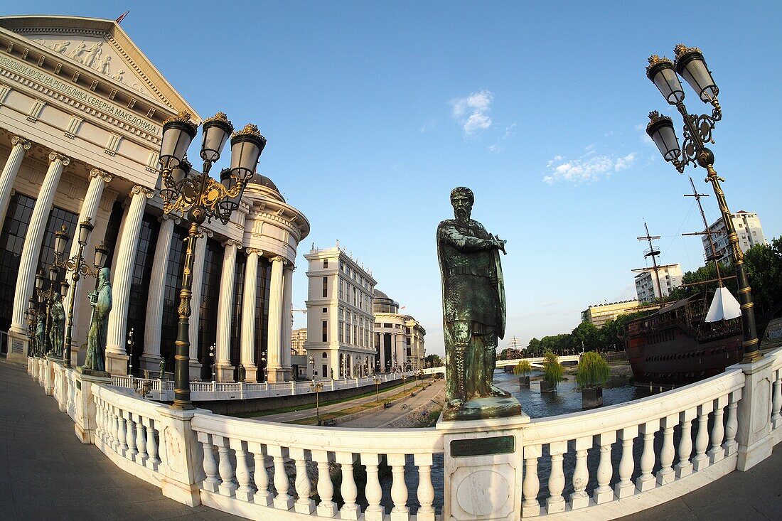 on the Vardar River with Archaeological Museum in the city center, capital Skopje, North Macedonia