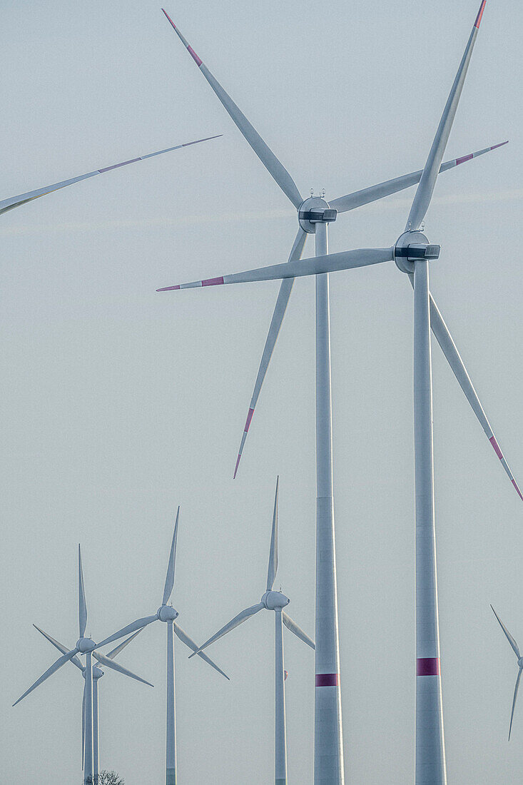 Wind turbines against blue sky, Germany