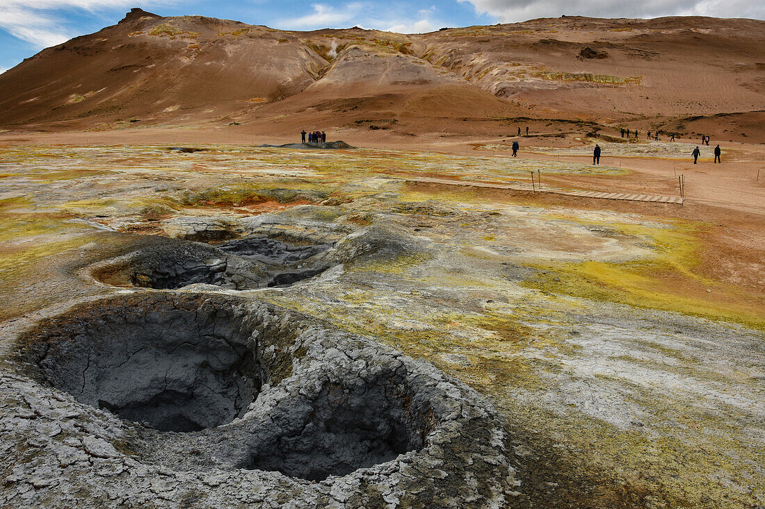 Solfataras and boiling mud pools, Namafjall, Krafla geothermal area, near Myvatn, N E Iceland, Polar Regions