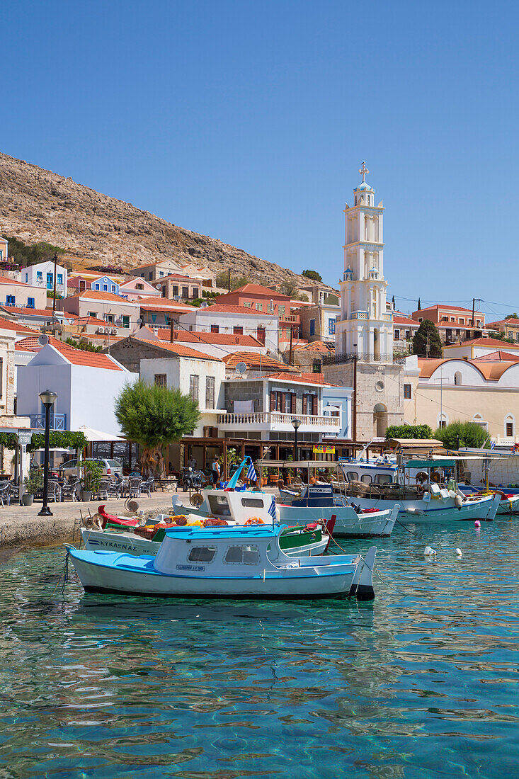 Fischerboote, Emborio Hafen, Insel Chalki (Chalki), Dodekanes-Gruppe, griechische Inseln, Griechenland, Europa