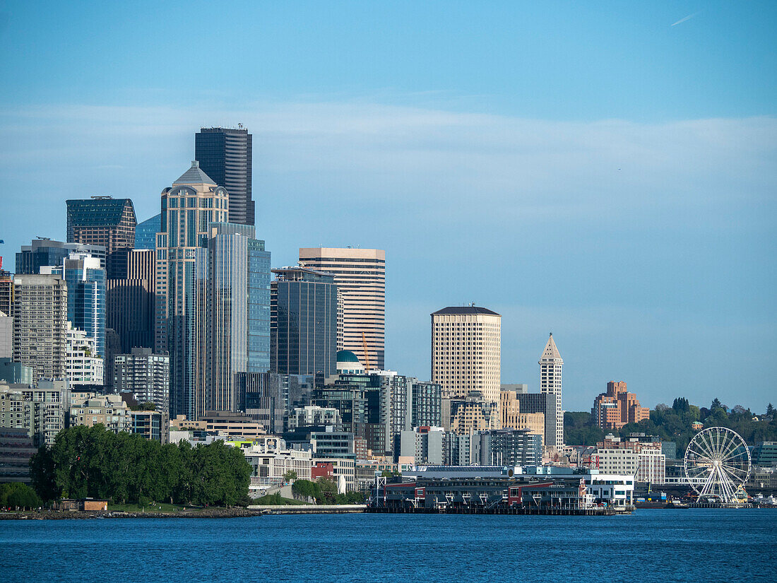 View of downtown Seattle from the harbor, Seattle, Washington State, United States of America, North America