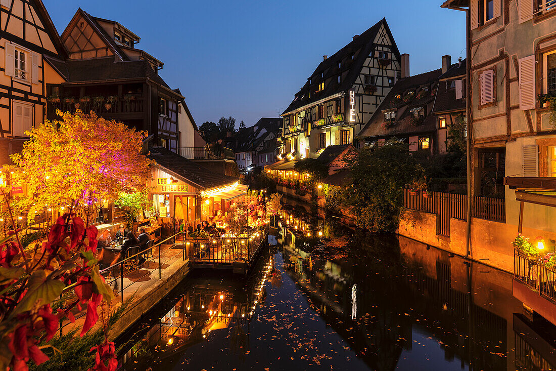 Restaurant at Lauch River, Petite Venise district, Colmar, Alsace, Haut-Rhin, France, Europe