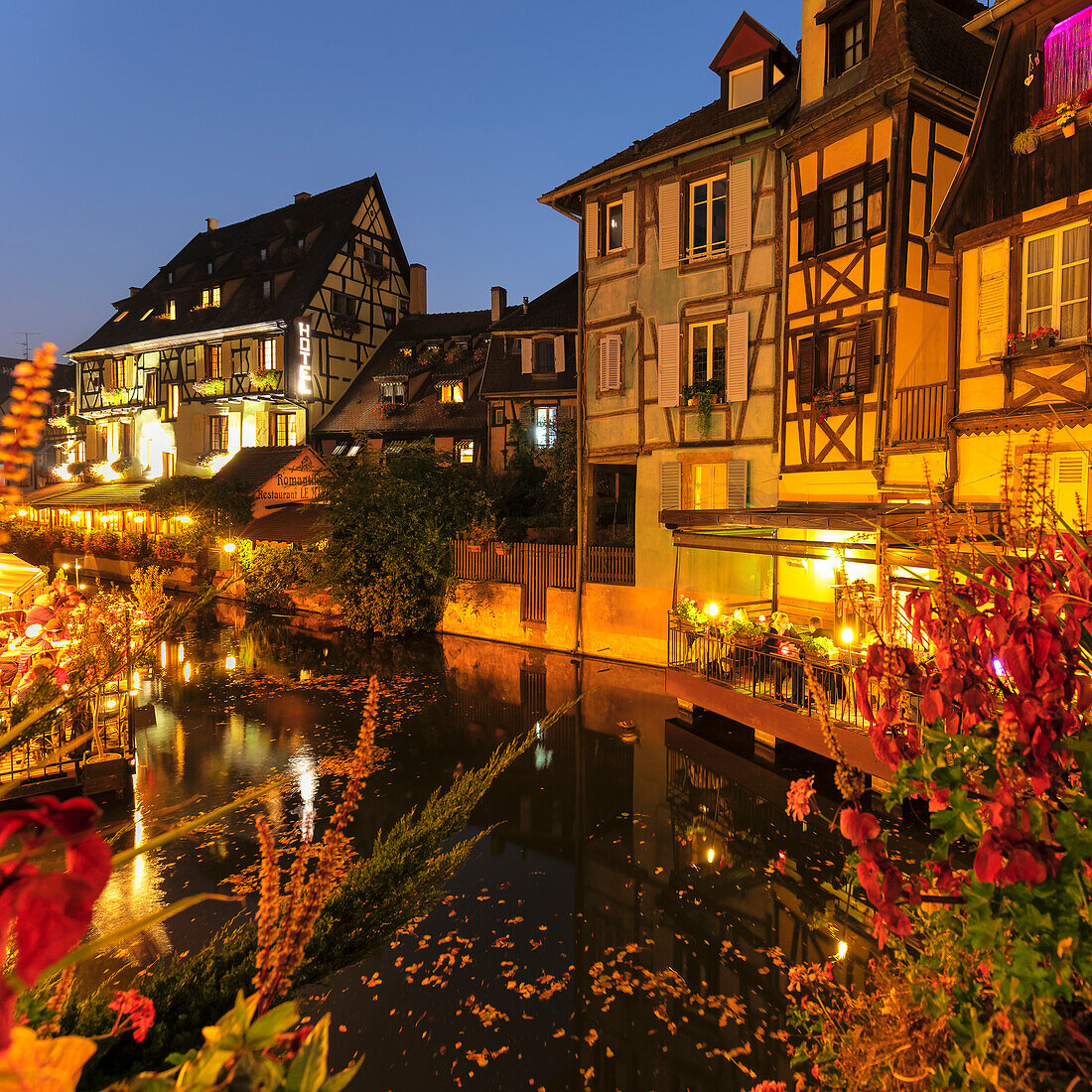Restaurant beside the Lauch River, Petite Venise district, Colmar, Alsace, Haut-Rhin, France, Europe