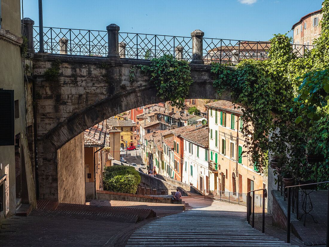 Perugia's Aqueduct street with its famous bridge, Perugia, Umbria, Italy, Europe