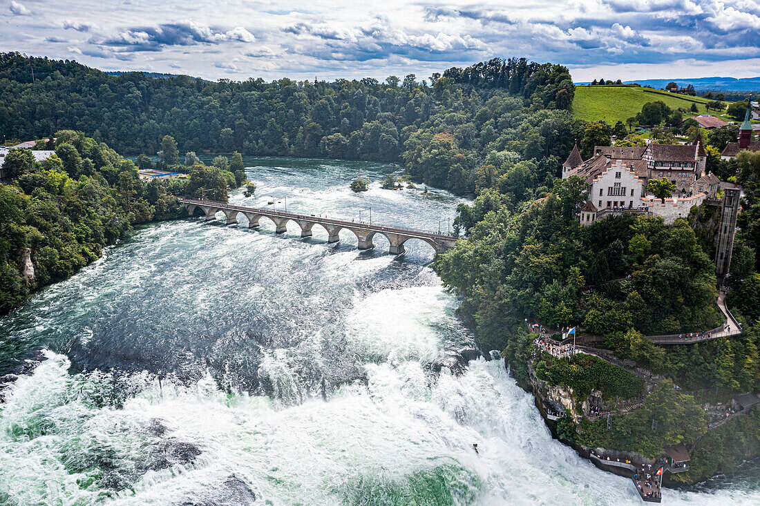 Aerial of the Rhine Falls, Schaffhausen, Switzerland, Europe