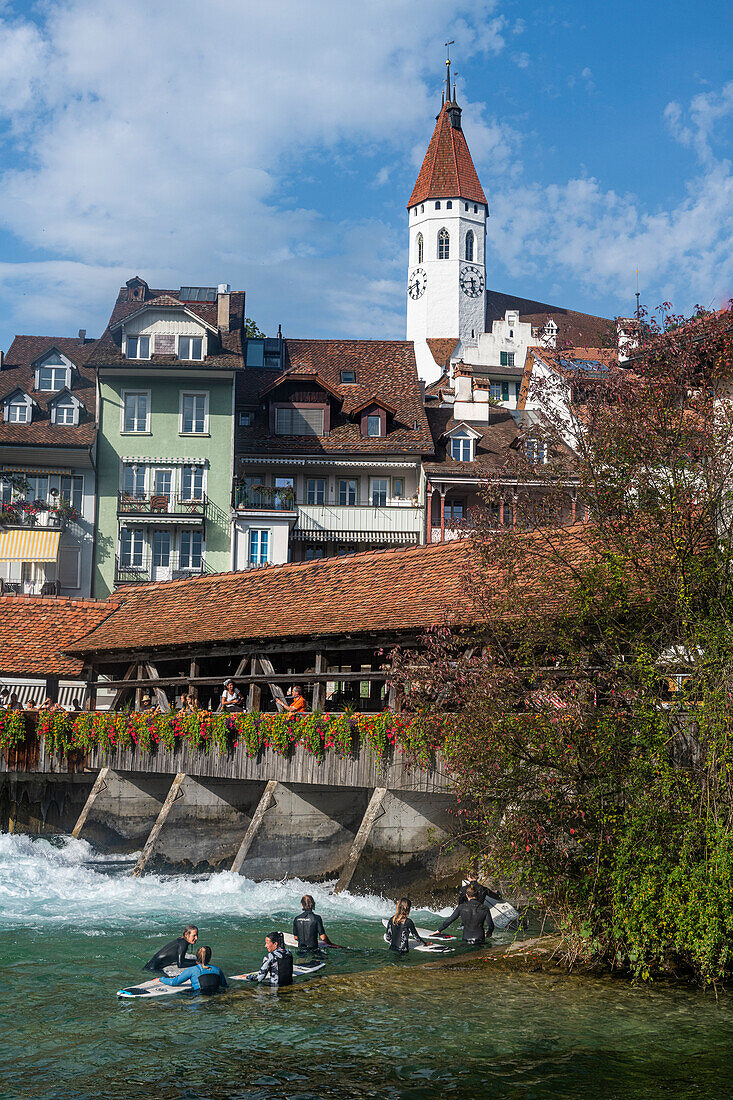 Untere Schleuse Brücke über die Aare, Thun, Kanton Bern, Schweiz, Europa