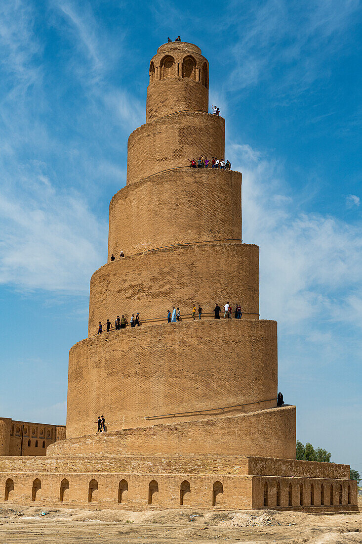 Spiralförmige Minarett der großen Moschee von Samarra, UNESCO-Weltkulturerbe, Samarra, Irak, Naher Osten