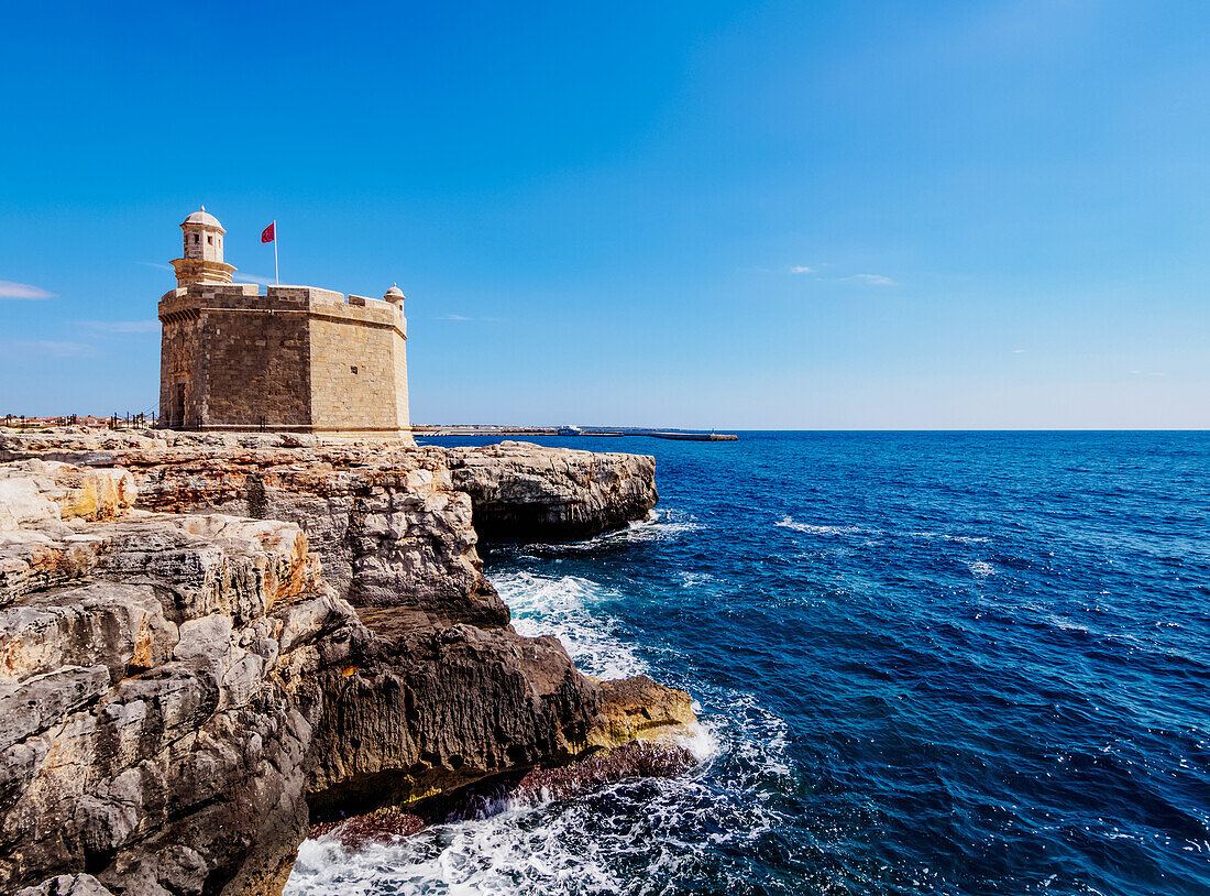 Castell de Sant Nicolau, coastal defense castle tower, Ciutadella, Menorca (Minorca), Balearic Islands, Spain, Mediterranean, Europe