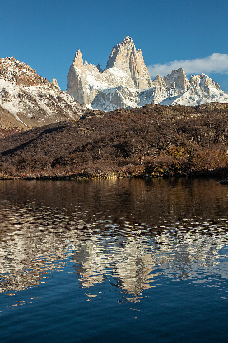 South America, Argentina, Glacier National Park. Snow-covered Mt. Fitzroy.