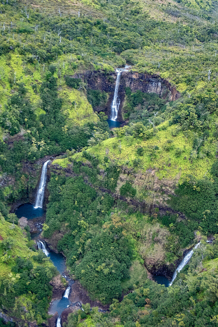 Waterfalls in Waimea Canyon State Park, Kauai, Hawaii, USA.