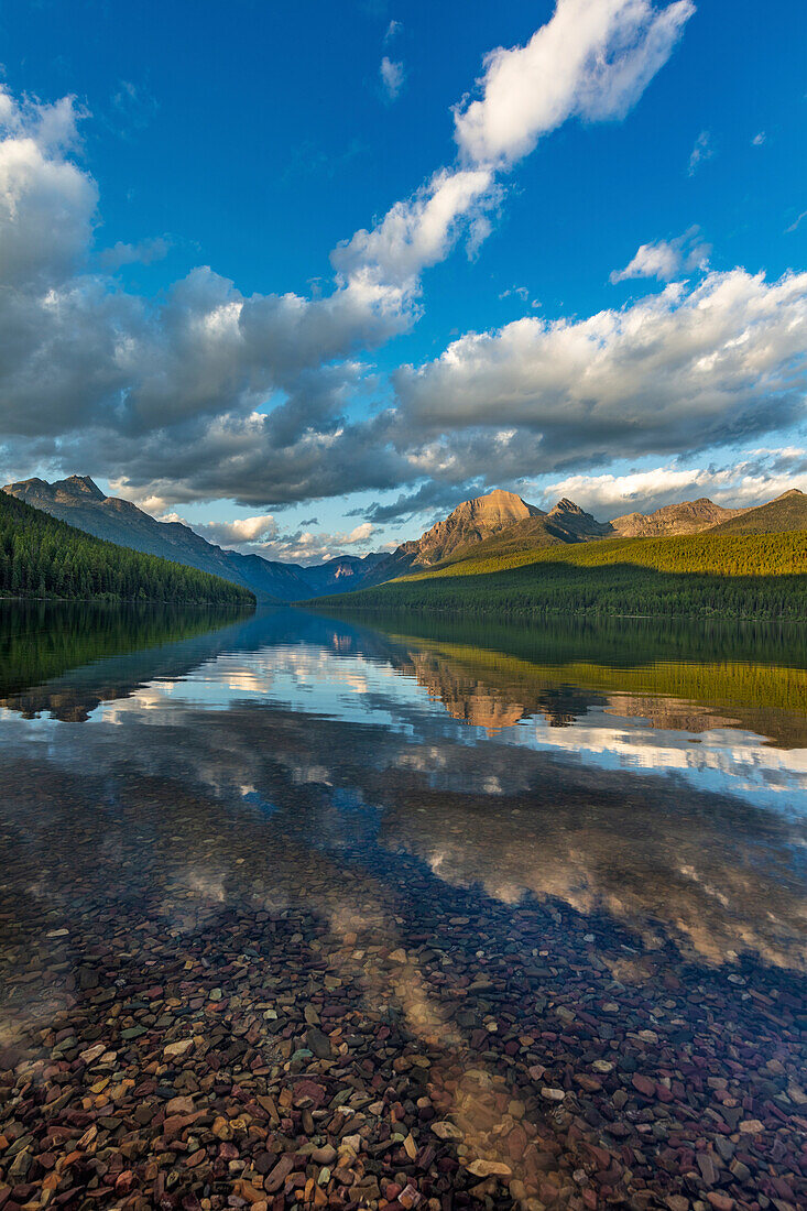 Am späten Nachmittag am Bowman Lake im Glacier National Park, Montana, USA