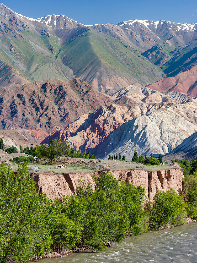 Valley of river Suusamyr in the Tien Shan Mountains west of Ming-Kush, Kyrgyzstan