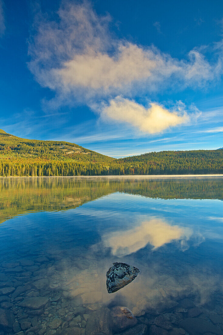 Canada, Alberta, Jasper National Park. Reflections in Pyramid Lake.