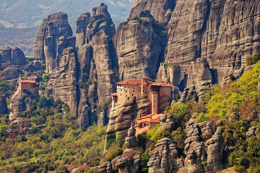 Greece, Meteora. Greek Orthodox monasteries in the mountains.