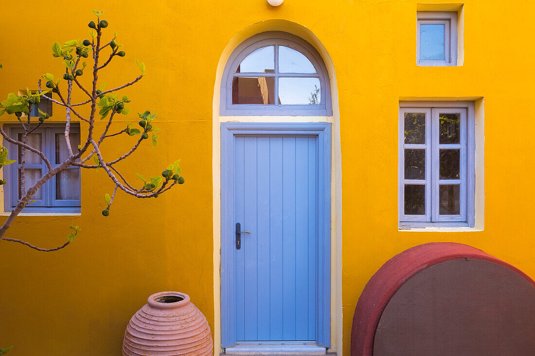 Greece, Thira. Colorful house exterior.