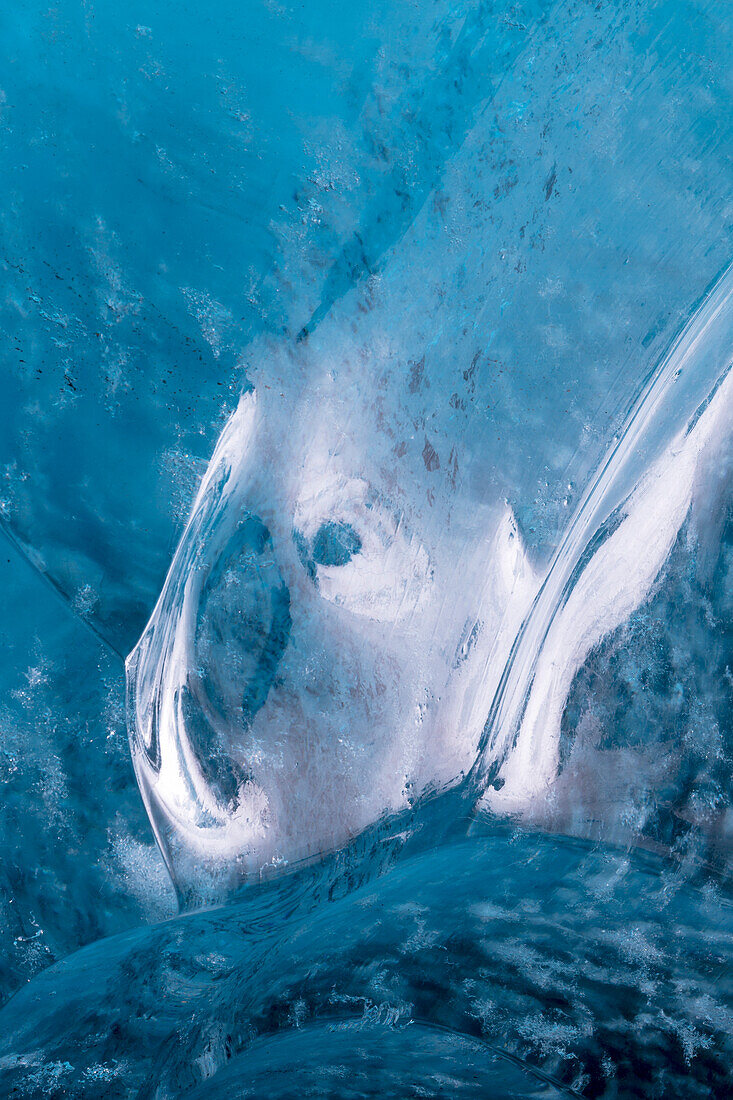 Europe, Iceland, Southwest Iceland, Skaftafell National Park, Vatnajokull Ice Caves. The ice details in the ice cave inside the glacier are varied.