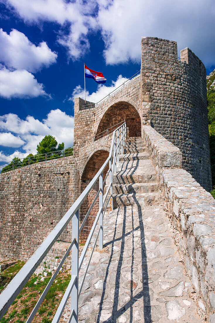 The Great Wall above the city center, Ston, Dalmatian Coast, Croatia