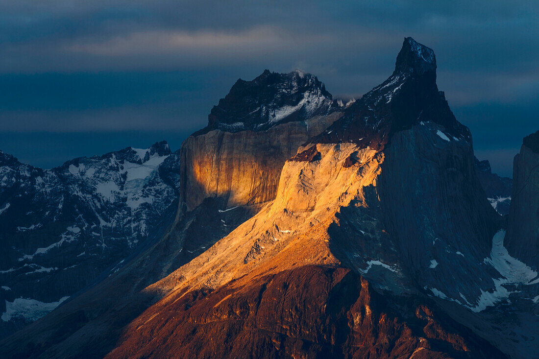 Paine Massif at sunset, Torres del Paine National Park, Chile, South America, Patagonia