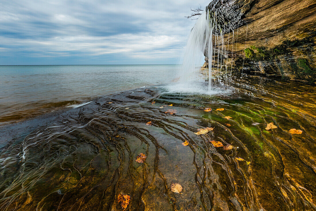 Waterfall on Miners Beach, Lake Superior, Pictured Rocks National Lakeshore, Upper Peninsula, Michigan.