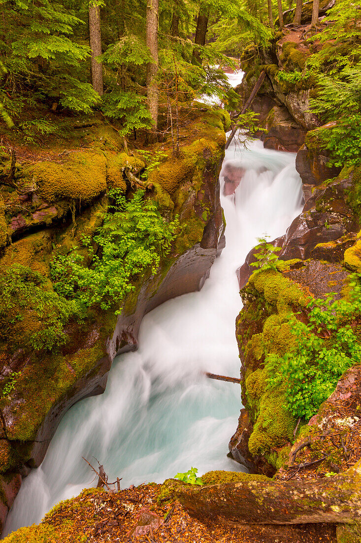 USA, Montana, Glacier-Nationalpark. Wasserfall-Landschaft.