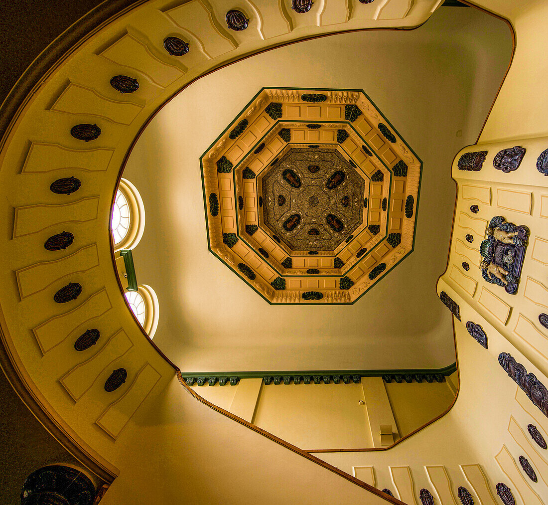 Staircase and gallery in Albert Bad, Bad Elster, Vogtland, Saxony, Germany