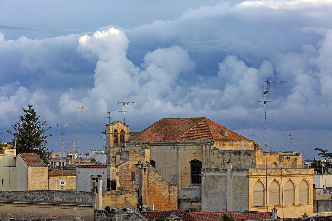 View over the roofs of the old town of Lecce with the Church of Santa Chiara, Salento, Apulia, Italy