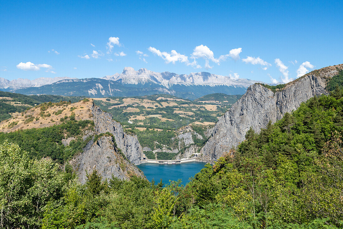 View of the Le Drac reservoir at the Belvédère du Petit Train de La Mure, Isère, France