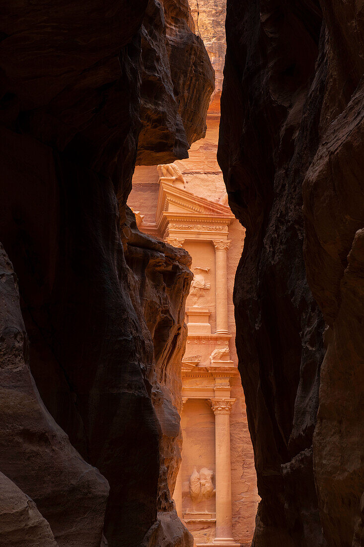 Jordan, Petra. Looking thru the narrow canyon leading towards the face of the Treasury.