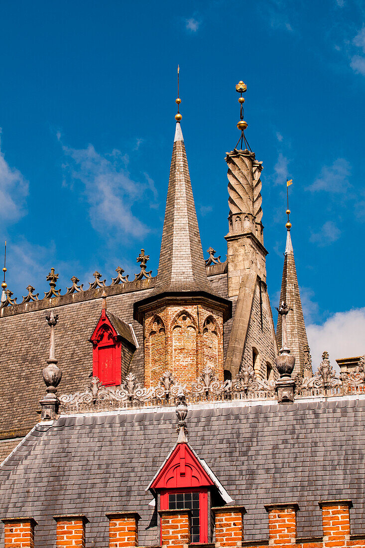 Spires and steeples in Bruges, West Flanders, Belgium.