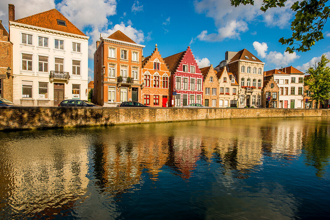 Canal scene, Bruges, West Flanders, Belgium.