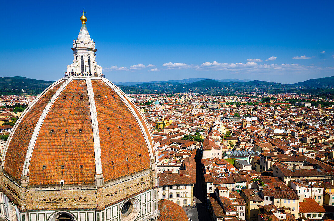 The Duomo dome and rooftops from Giotto's Bell Tower (Campanile di Giotto), Florence, Tuscany, Italy