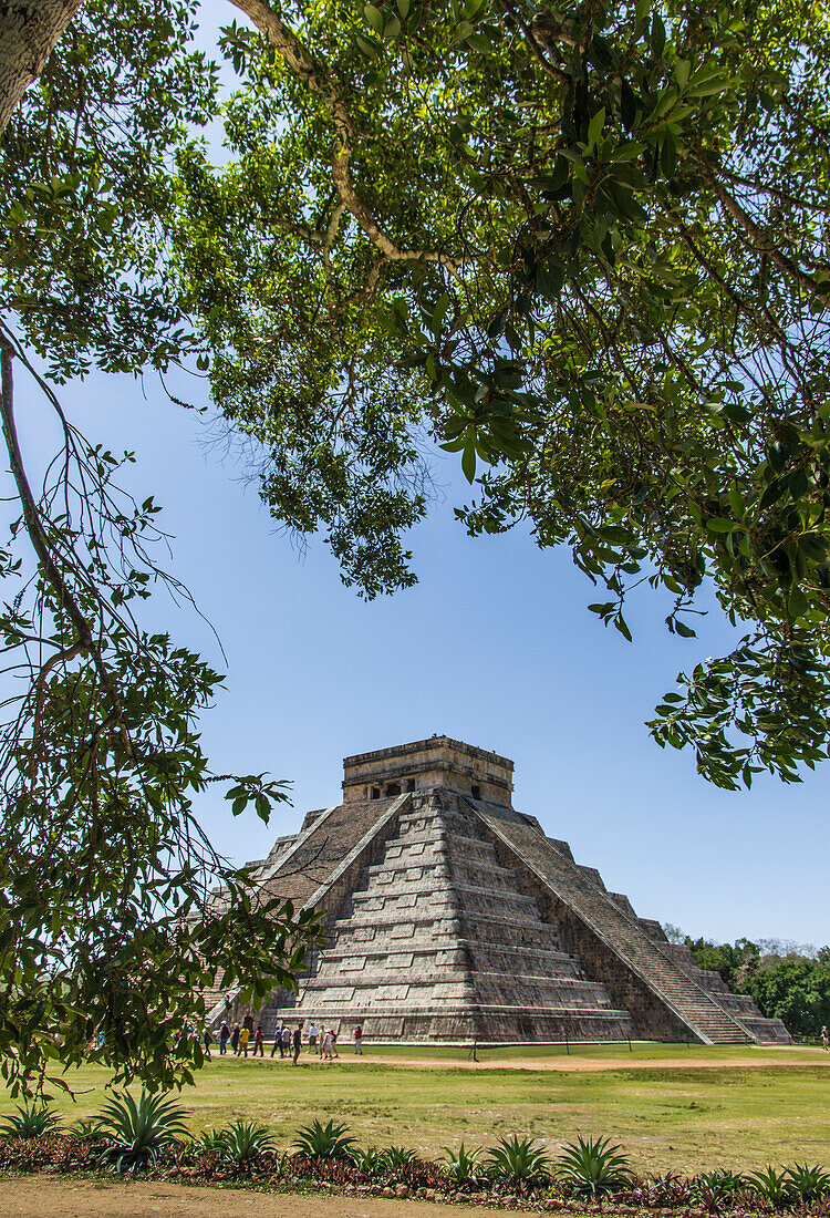 UNESCO World Heritage Site, Ancient step pyramid Kukulkan at Chichen Itza Mexico.