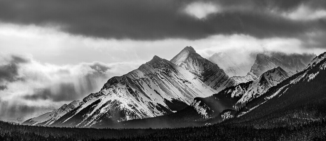 Canada, Alberta, Kananaskis Country, Panorama of Mount Burstall in Peter Lougheed Provincial Park